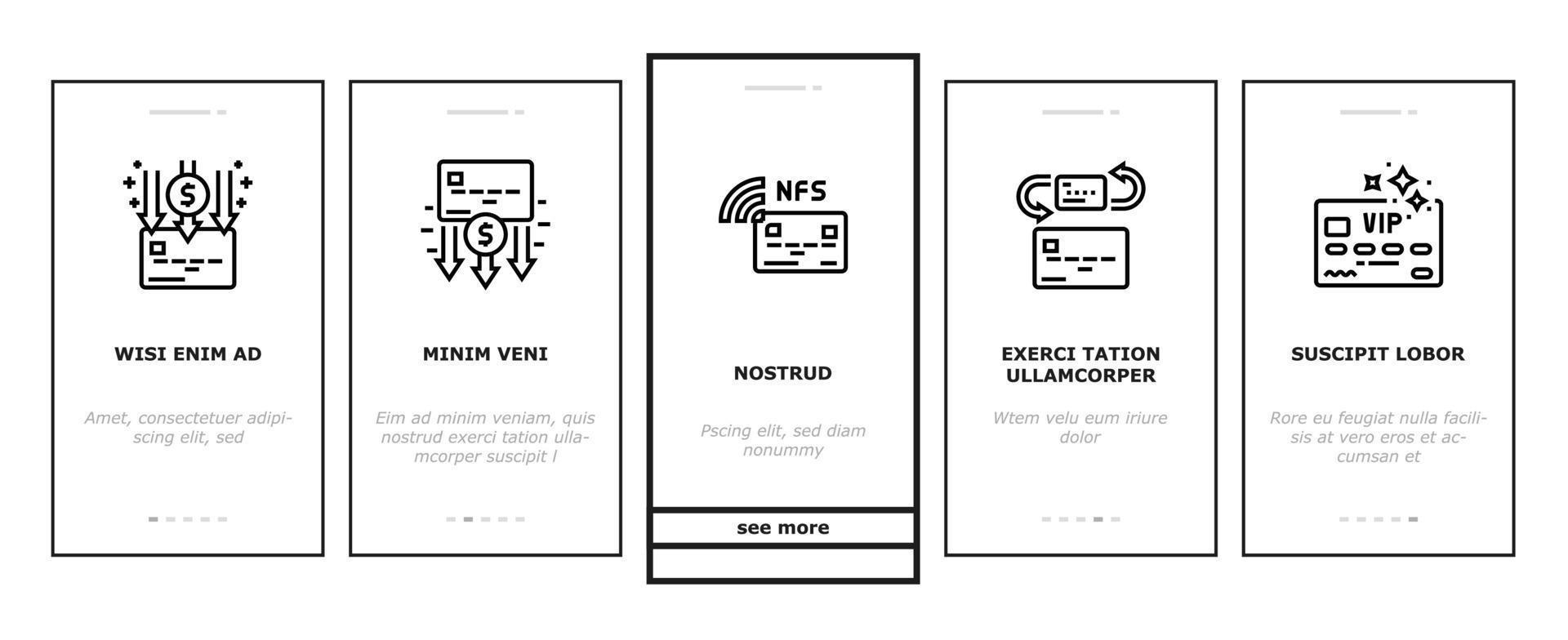 Plastic Card Payment Onboarding Icons Set Vector