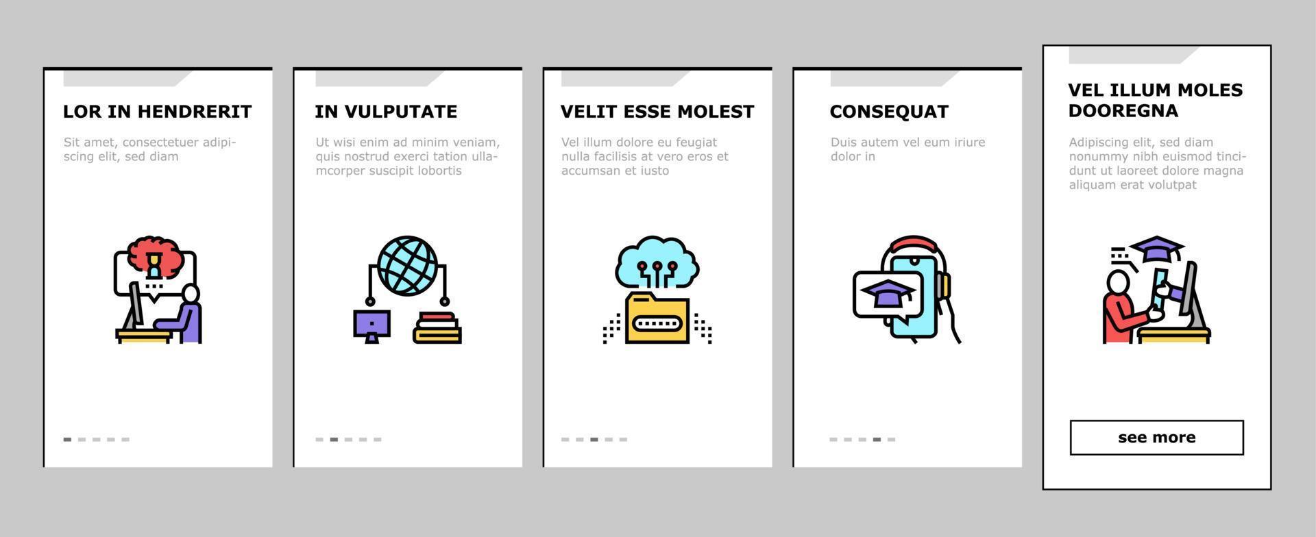 Online Education Book Onboarding Icons Set Vector