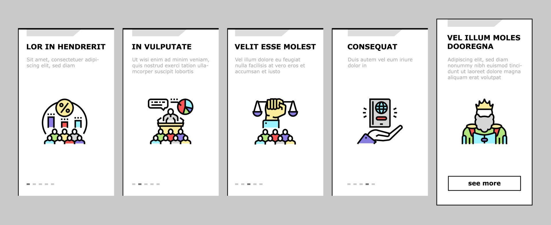 Democracy Government Politic Onboarding Icons Set Vector