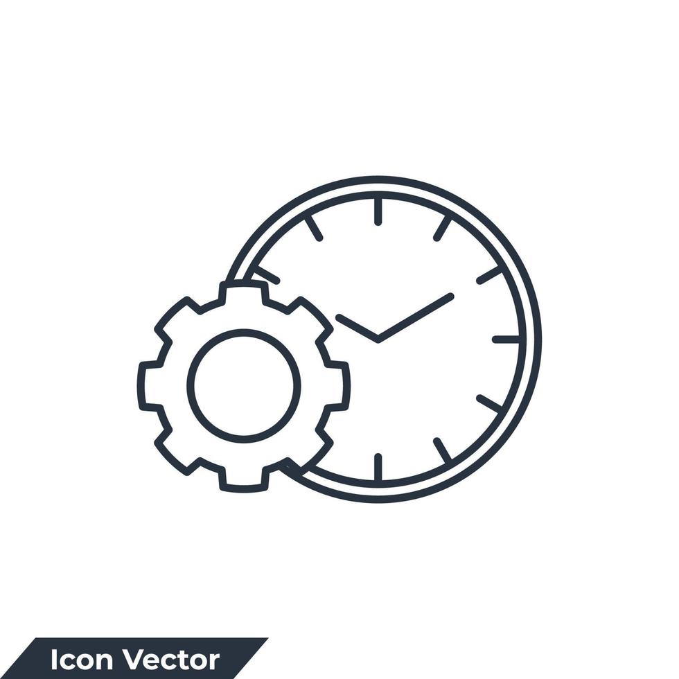 time management icon logo vector illustration. clock and gear symbol template for graphic and web design collection