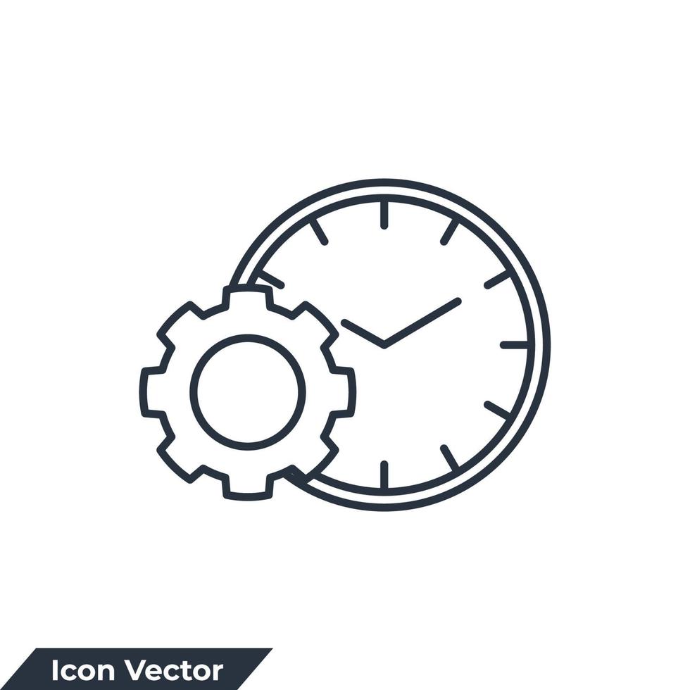 Ilustración de vector de logotipo de icono de gestión de tiempo. plantilla de símbolo de reloj y engranaje para la colección de diseño gráfico y web