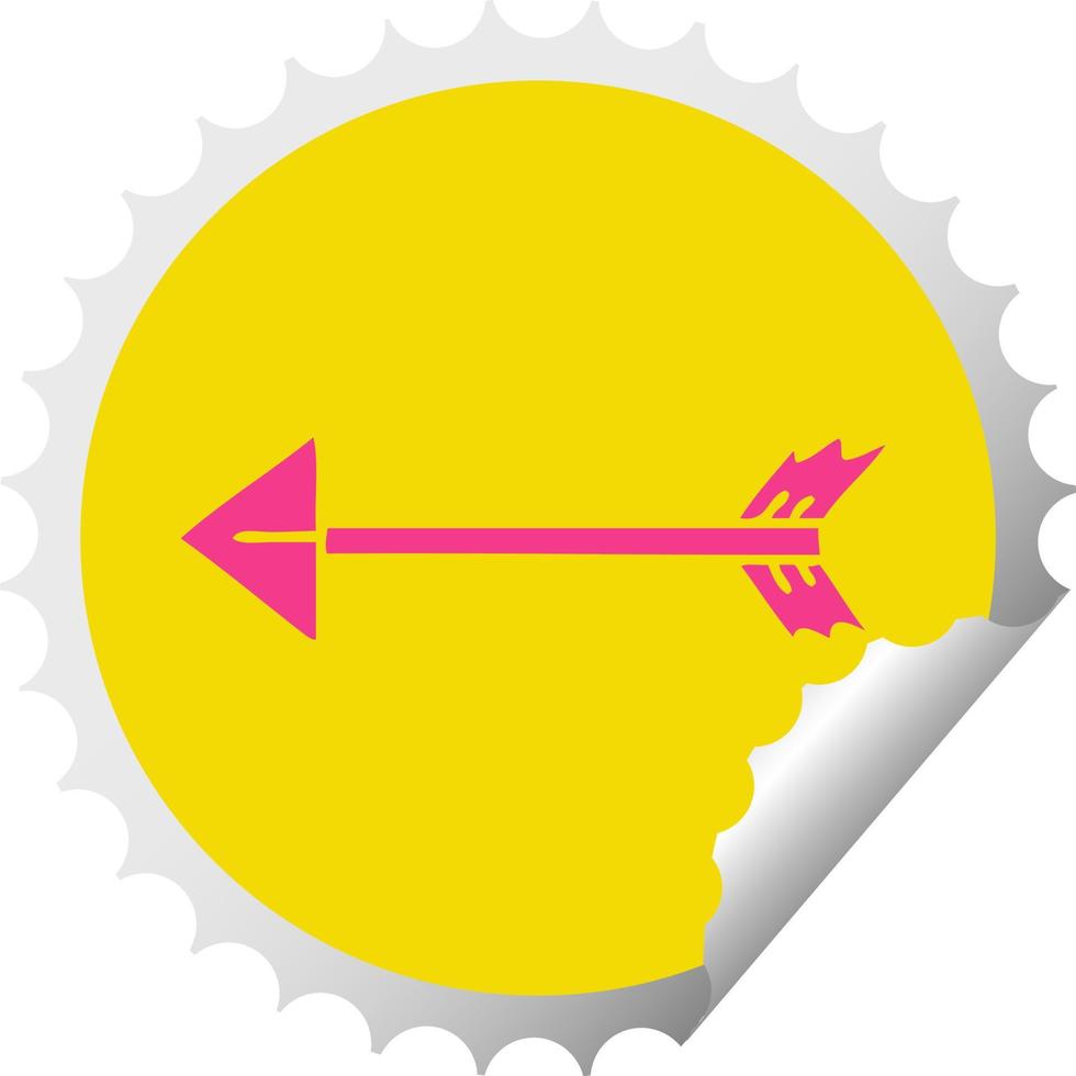 quirky circular peeling sticker cartoon arrow vector