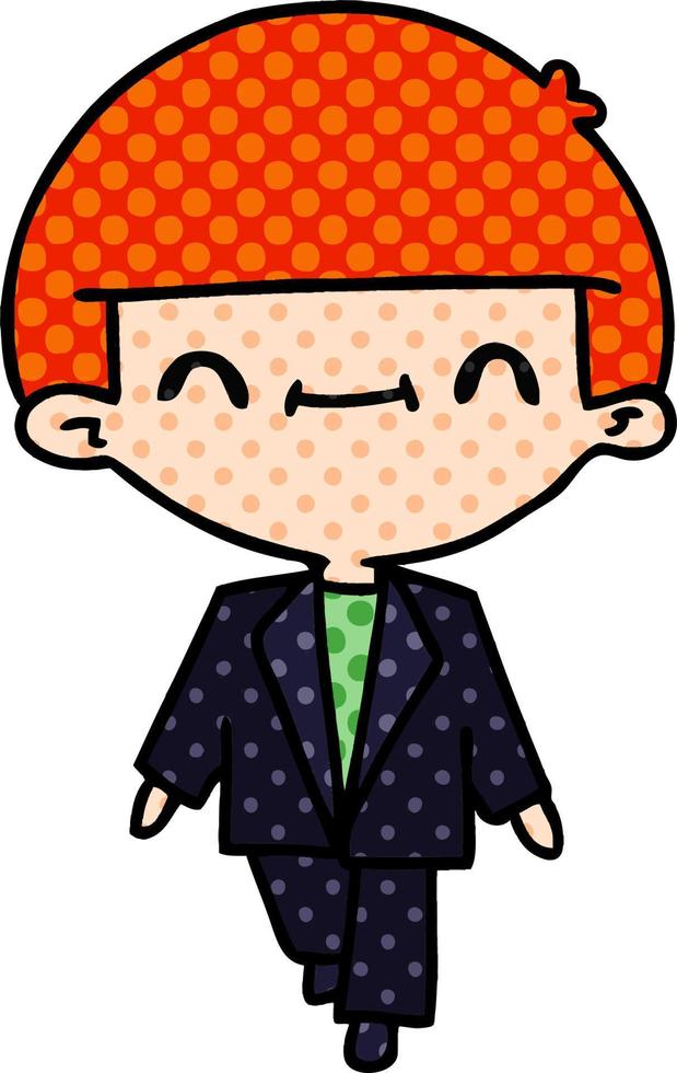 cartoon of cute kawaii boy in suit vector