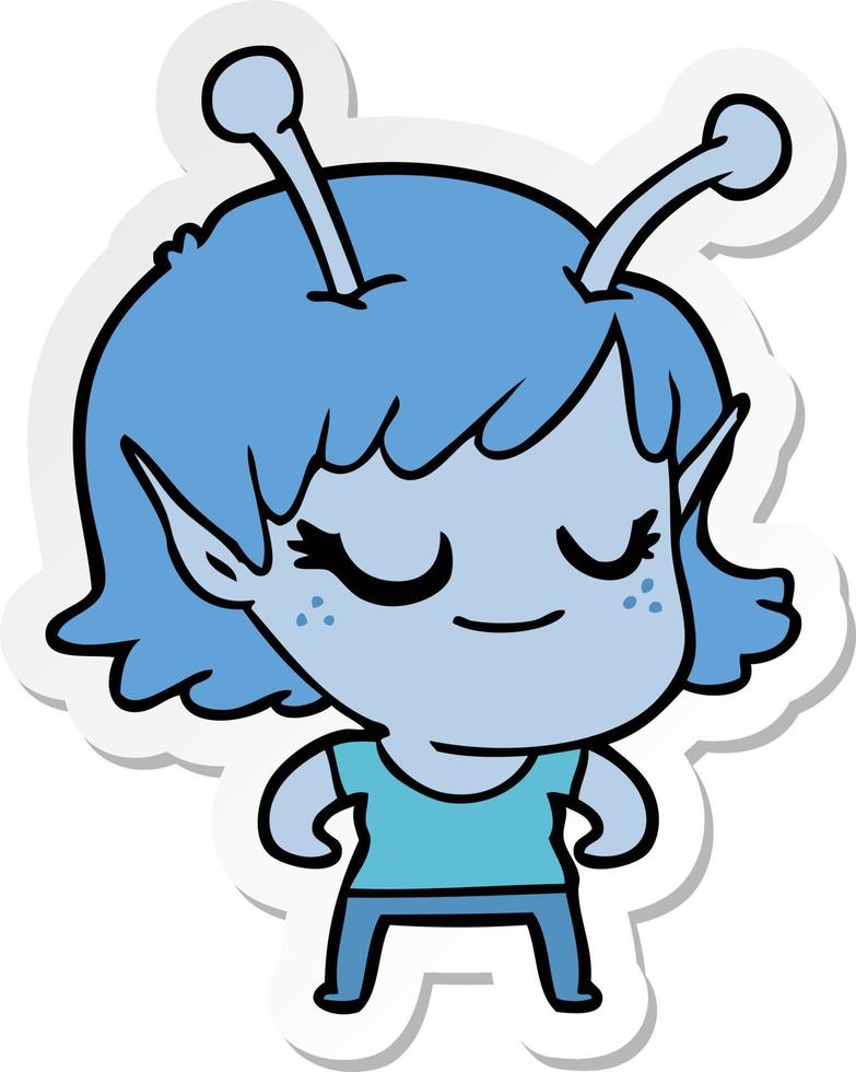 sticker of a smiling alien girl cartoon vector