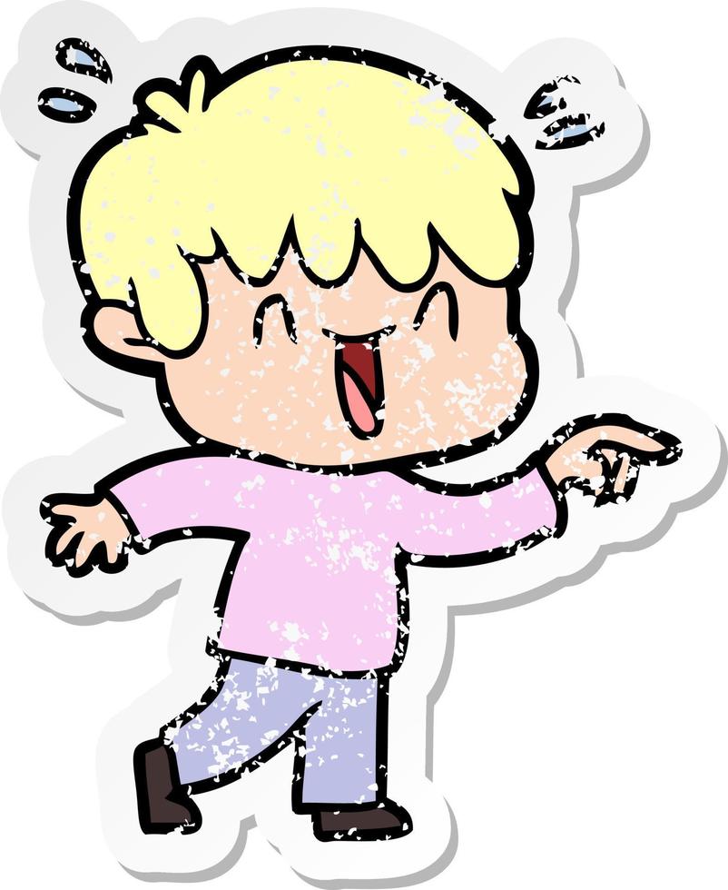 distressed sticker of a cartoon laughing boy vector