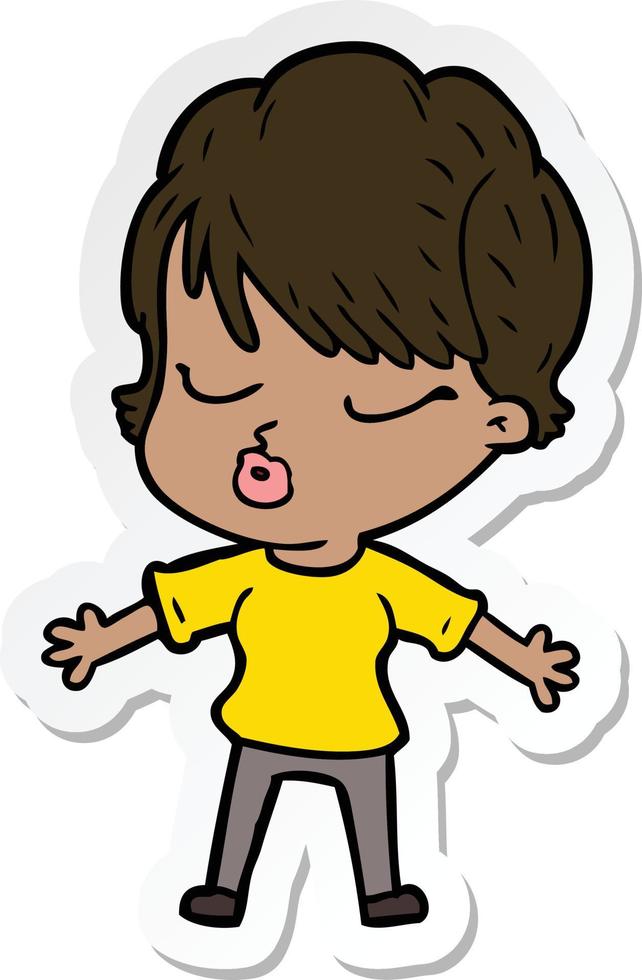 sticker of a cartoon woman with eyes shut vector