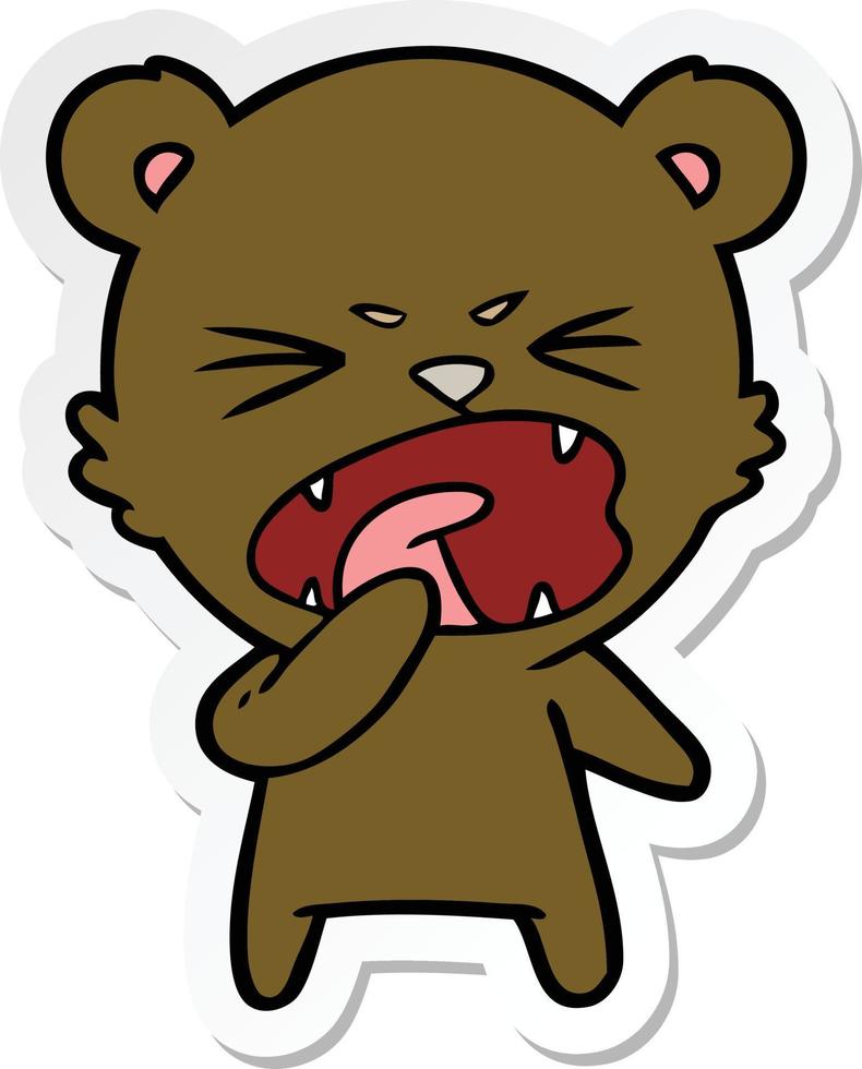 sticker of a angry cartoon bear shouting vector