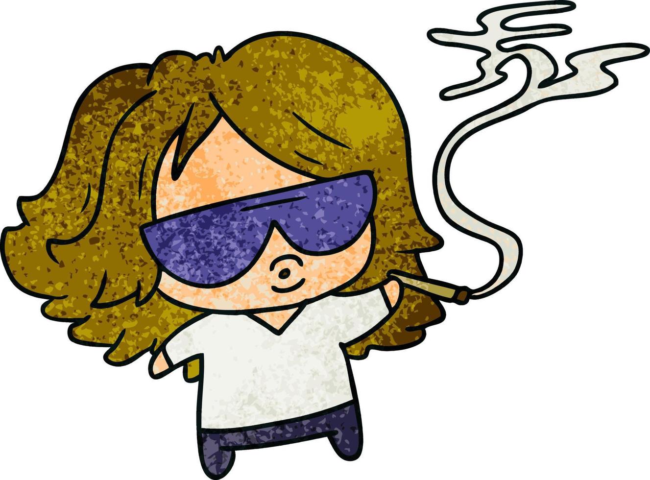 textured cartoon cute kawaii smoking a joint vector