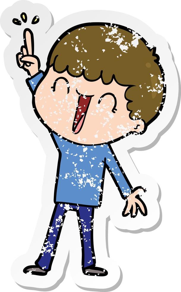 distressed sticker of a cartoon man with great idea vector