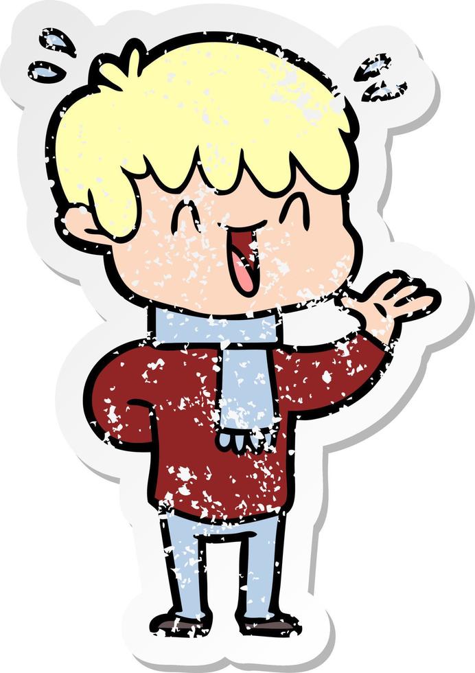 distressed sticker of a cartoon laughing boy vector