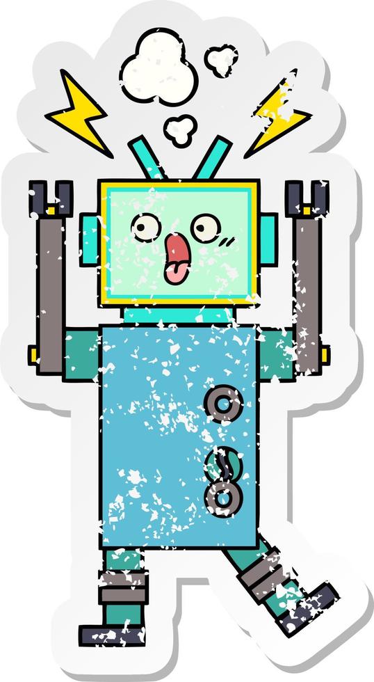 distressed sticker of a cute cartoon robot vector