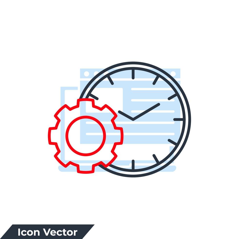 time management icon logo vector illustration. clock and gear symbol template for graphic and web design collection