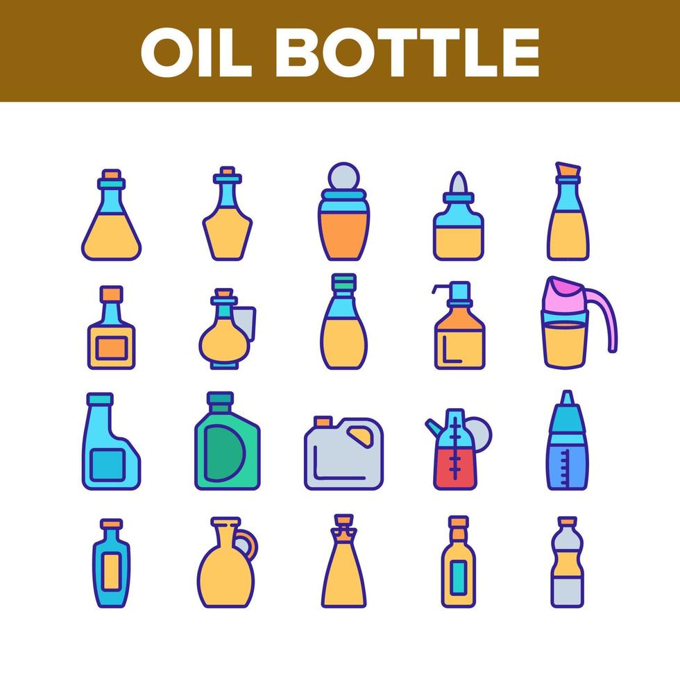 Oil Bottle Package Collection Icons Set Vector