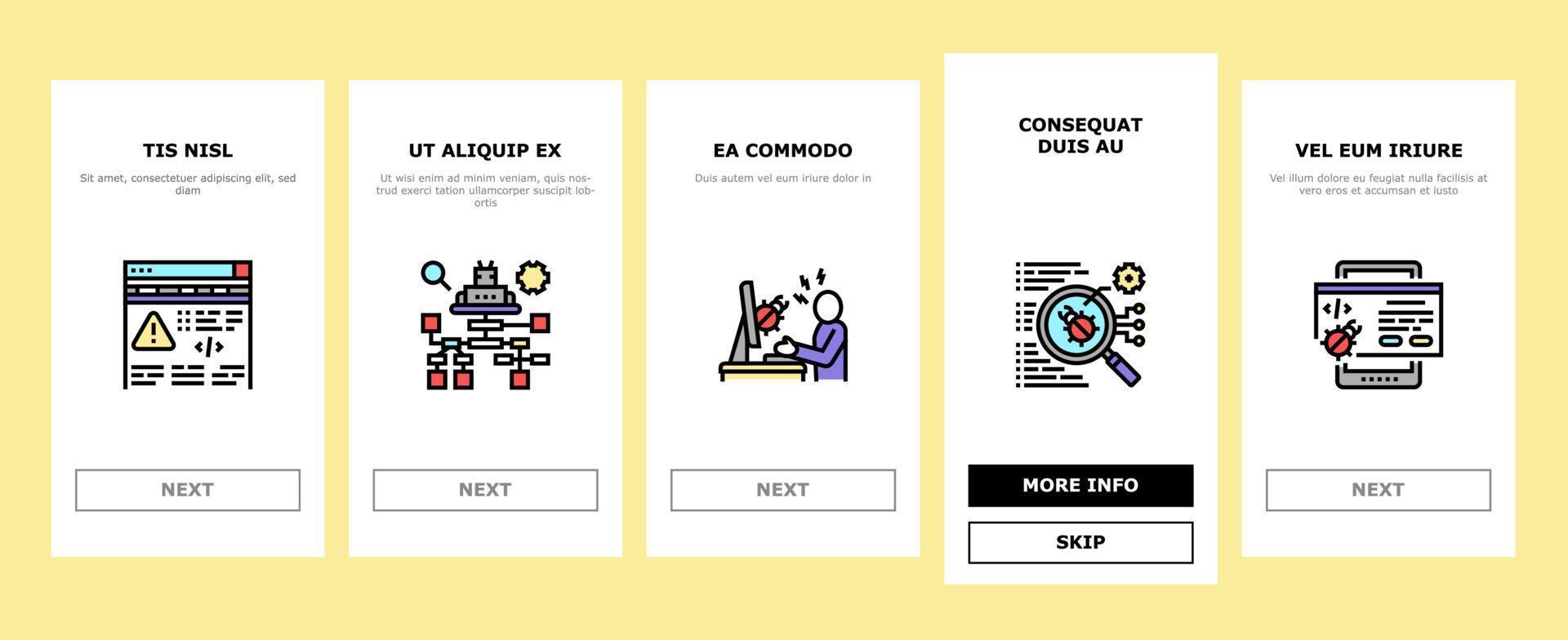 Debug Research And Fix Onboarding Icons Set Vector