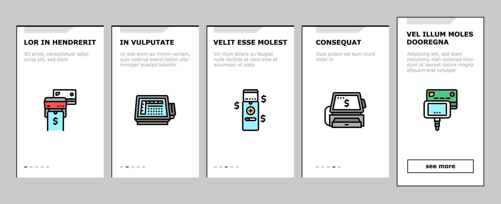 Pos Terminal Device Onboarding Icons Set Vector