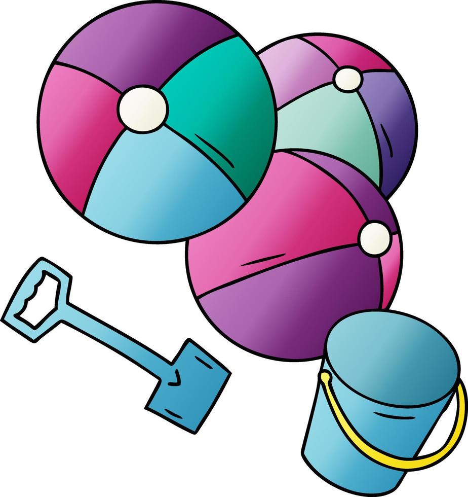 gradient cartoon doodle beach balls with a bucket and spade vector