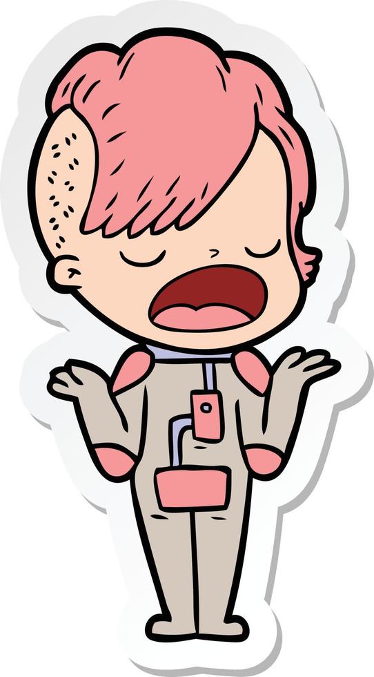 sticker of a cartoon cool hipster girl in space suit vector