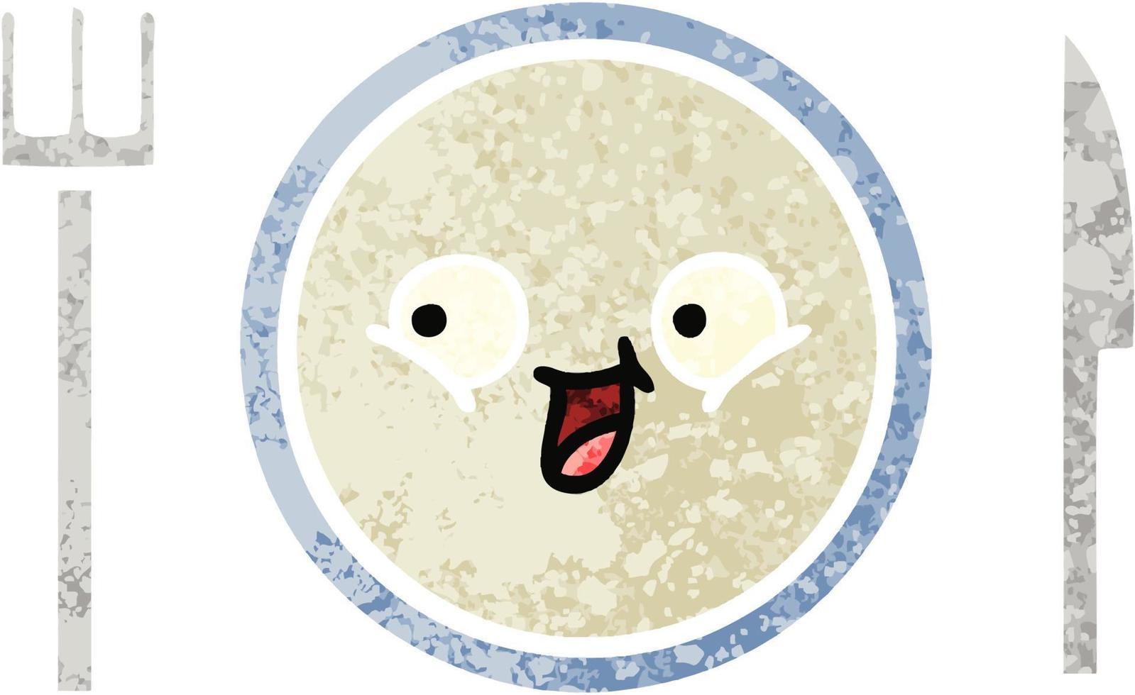 retro illustration style cartoon dinner plate vector