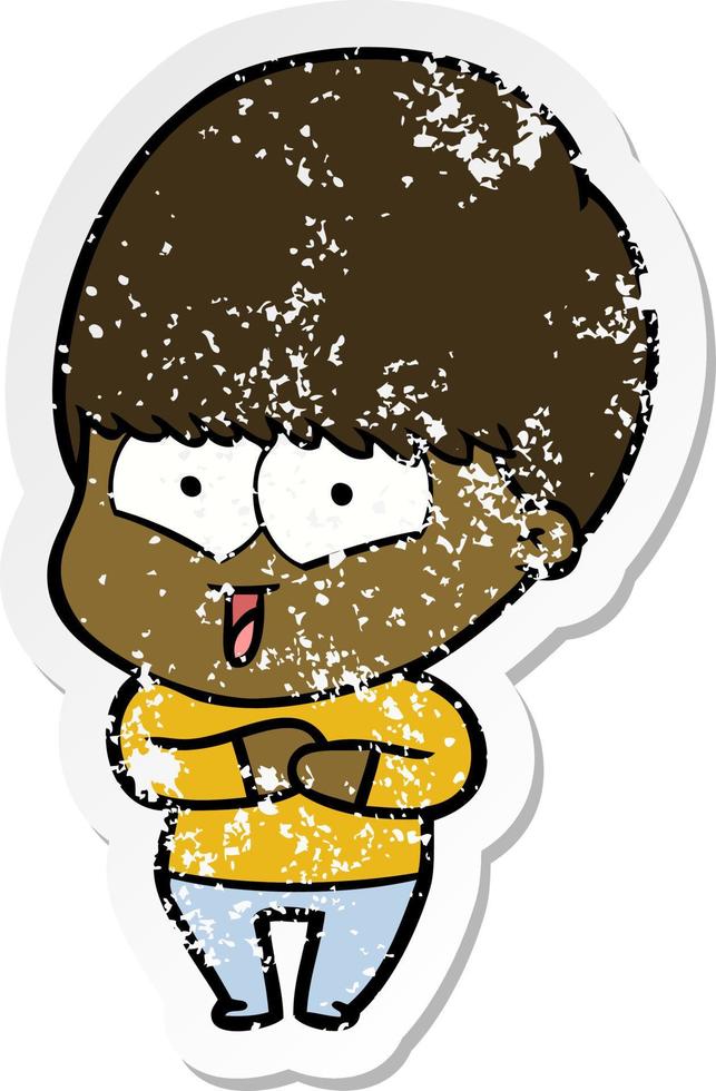 distressed sticker of a cartoon happy boy vector