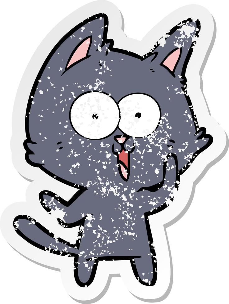 distressed sticker of a funny cartoon cat vector