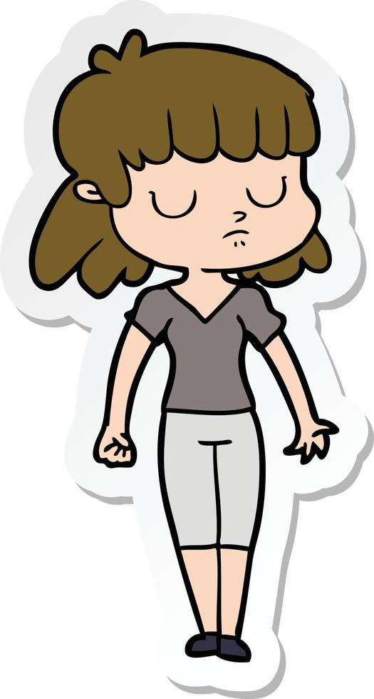 sticker of a cartoon indifferent woman vector