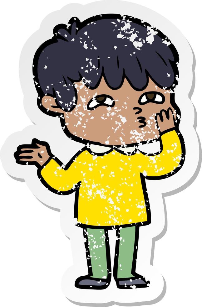 distressed sticker of a cartoon man confused vector