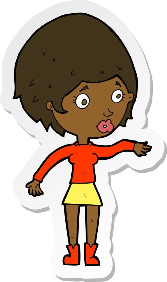 sticker of a cartoon concerned woman reaching out vector