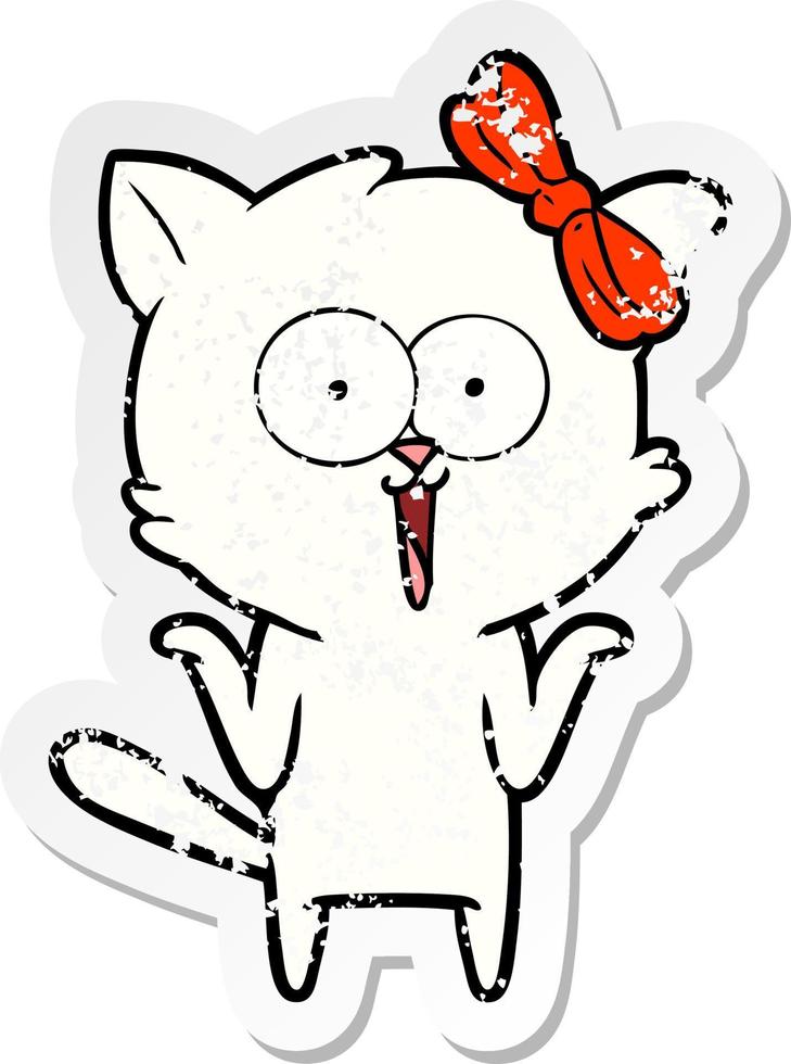 distressed sticker of a cartoon cat vector