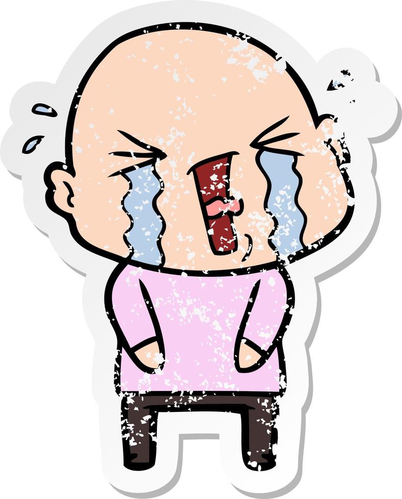 pegatina angustiada de un hombre calvo llorando de dibujos animados vector