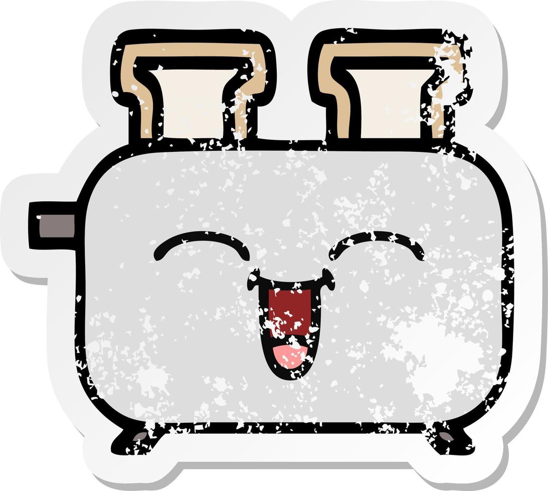 distressed sticker of a cute cartoon of a toaster vector