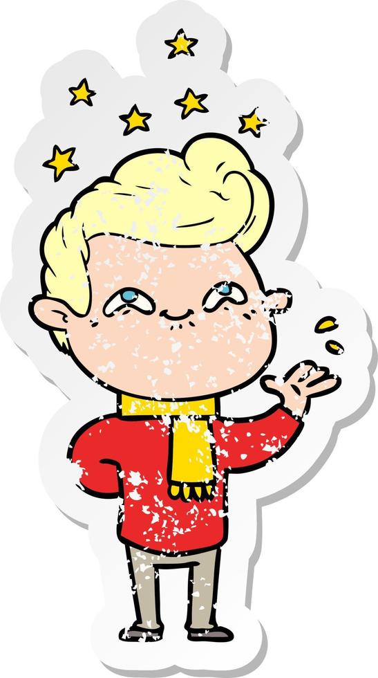distressed sticker of a cartoon excited man vector