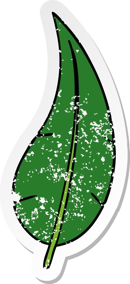 distressed sticker cartoon doodle of a green long leaf vector