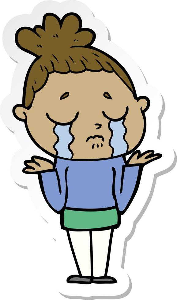 sticker of a cartoon crying woman shrugging vector