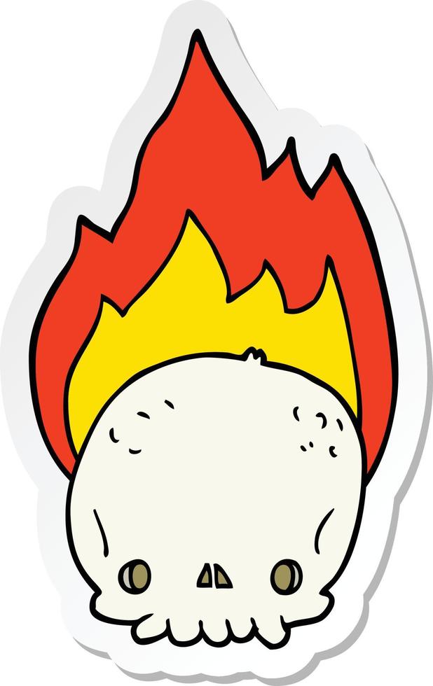 sticker of a spooky cartoon flaming skull vector