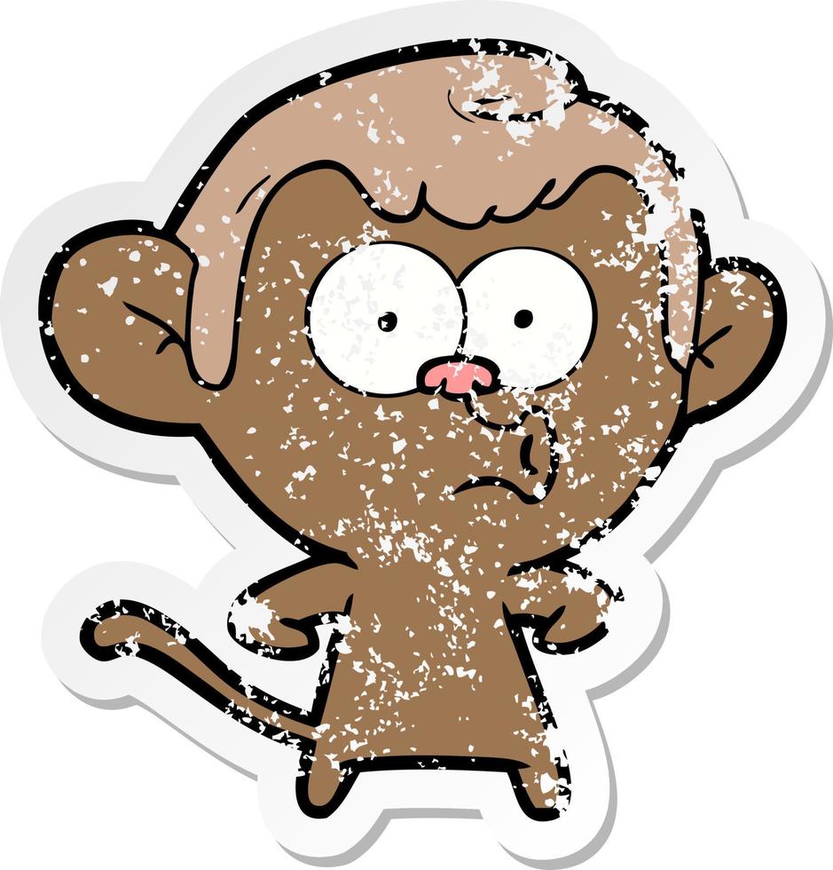 distressed sticker of a cartoon hooting monkey vector