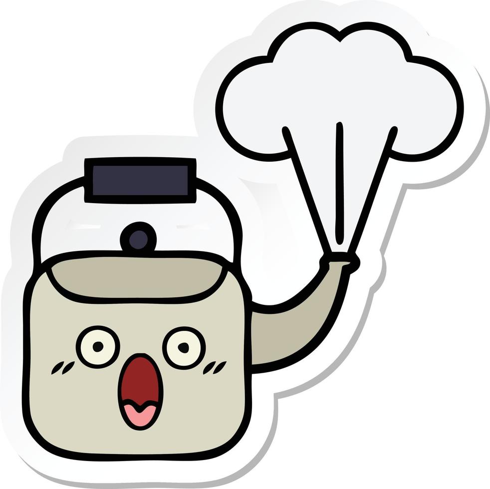 sticker of a cute cartoon steaming kettle vector