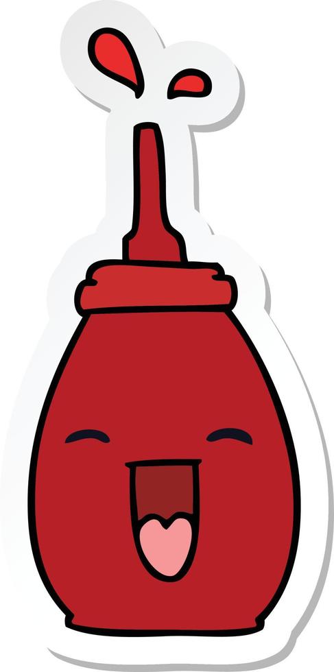 sticker of a quirky hand drawn cartoon happy red sauce vector