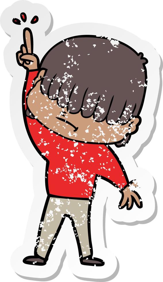 distressed sticker of a cartoon boy with untidy hair vector