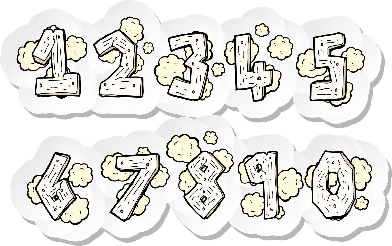sticker of a cartoon wooden numbers vector