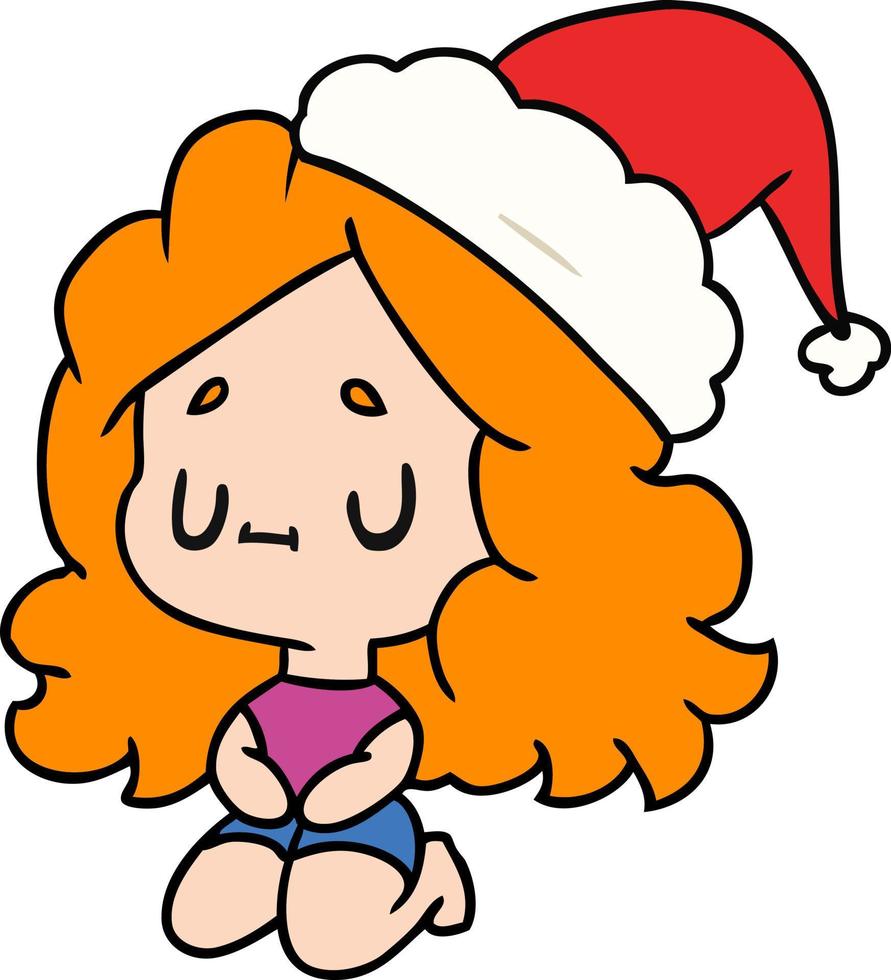 dibujos animados de navidad de chica kawaii vector