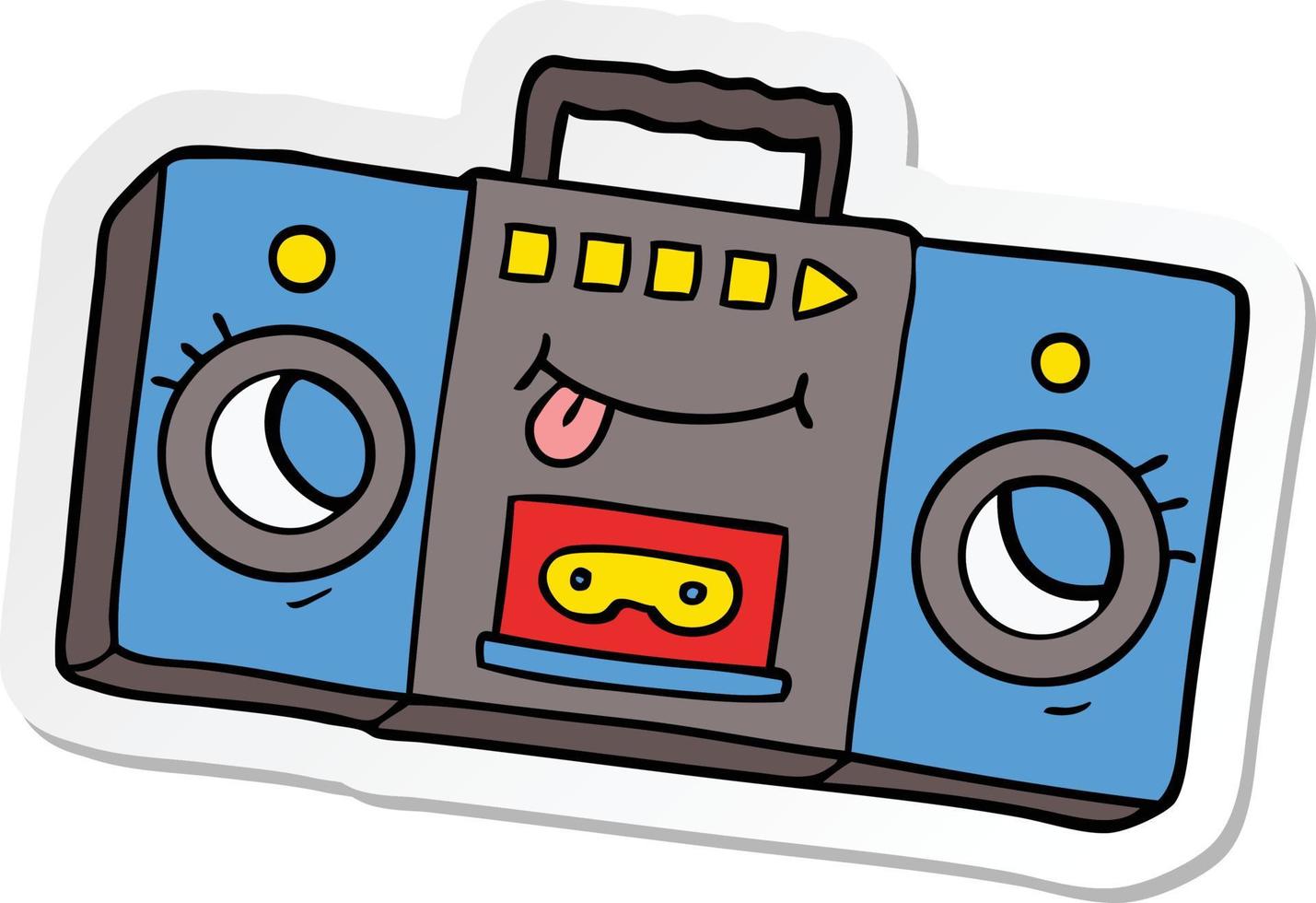 sticker of a cartoon retro cassette tape player vector