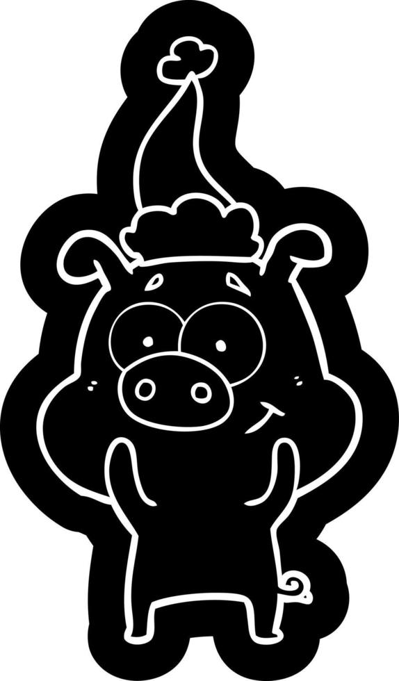 happy cartoon icon of a pig wearing santa hat vector