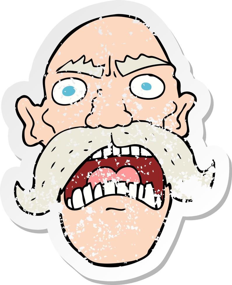 retro distressed sticker of a cartoon angry old man vector