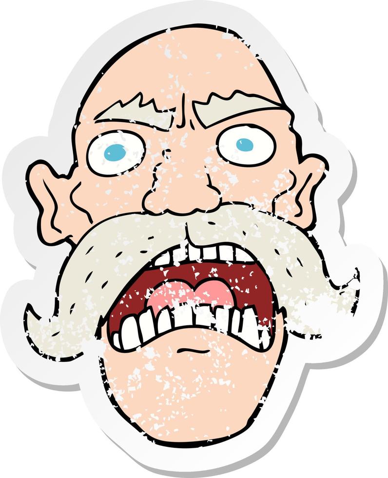 retro distressed sticker of a cartoon angry old man vector