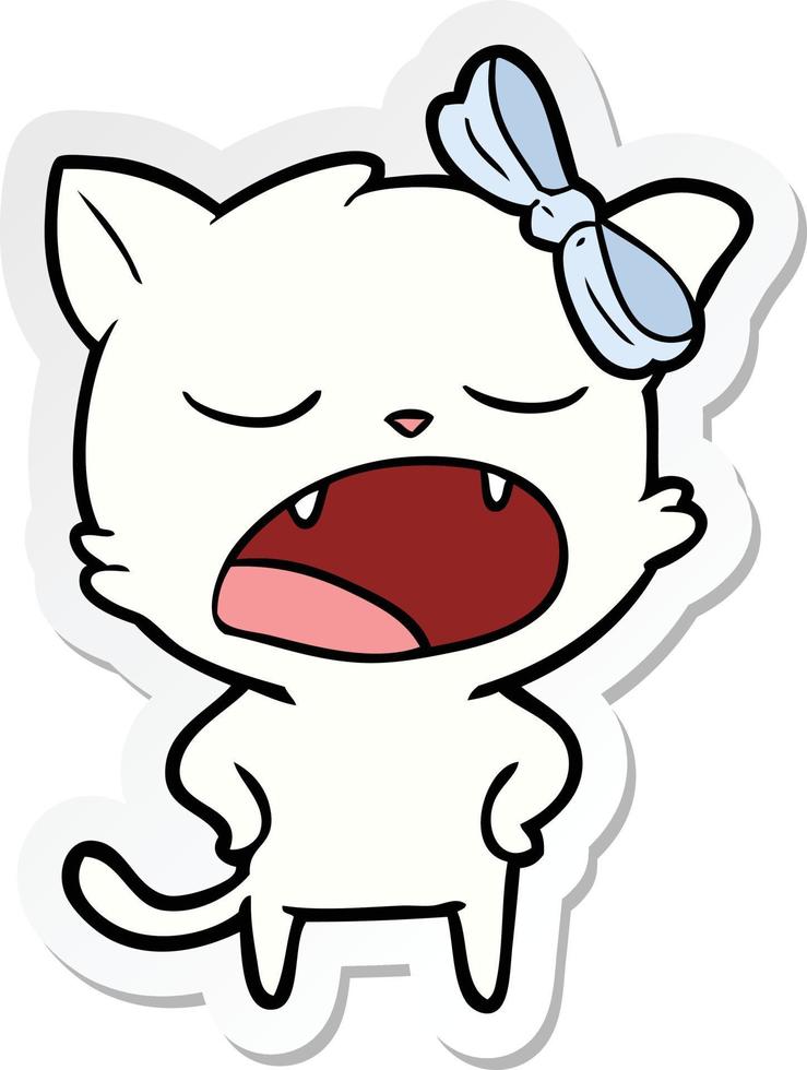 sticker of a cartoon yawning cat vector