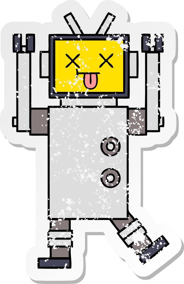 distressed sticker of a cute cartoon robot vector