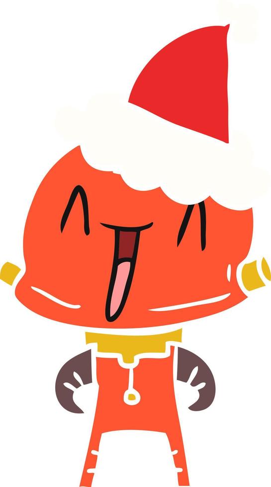 flat color illustration of a robot wearing santa hat vector