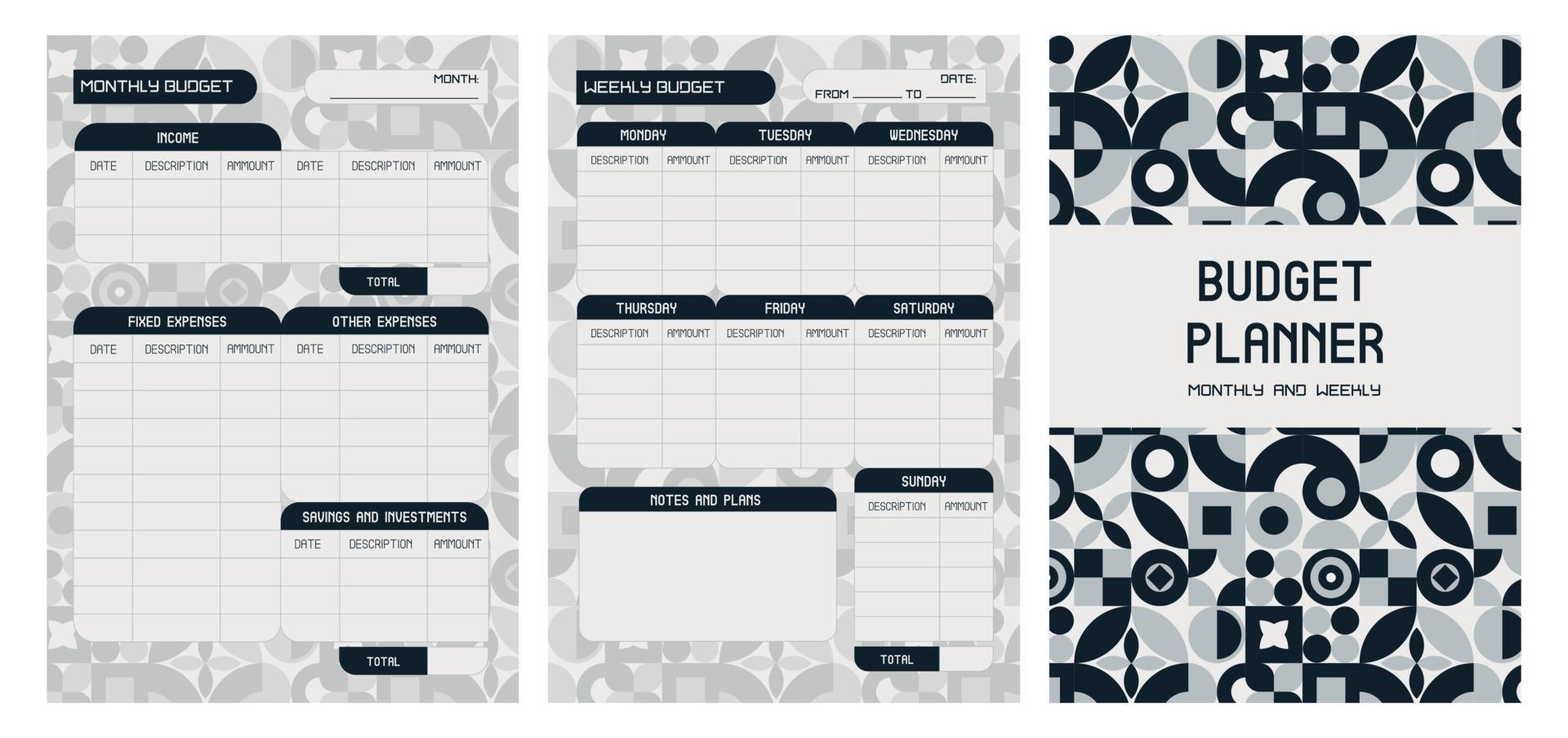 Unisex monthly and weekly budget planner in geometrical style