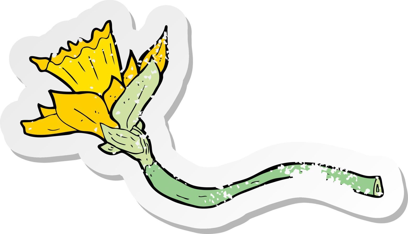 pegatina retro angustiada de una flor de narciso de dibujos animados vector