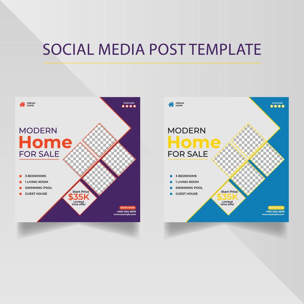 Modern home for sale social media post template vector